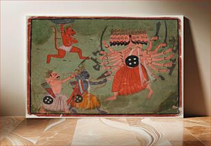 Πίνακας, Rama, Hanuman, and Lakshmana Fighting Ravana (ca. 1720)