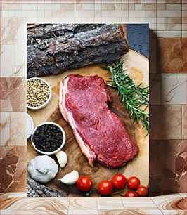 Πίνακας, Raw Steak with Ingredients Ακατέργαστη μπριζόλα με υλικά