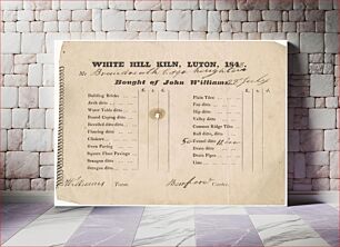 Πίνακας, Receipts by John Williams, of White Hill Kiln, for chimney tunnel tiles purchased by Breandveath, of Houghton, 1848