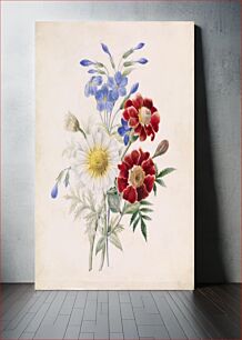 Πίνακας, Red and Blue Flowers and White Daisy by Unidentified artist