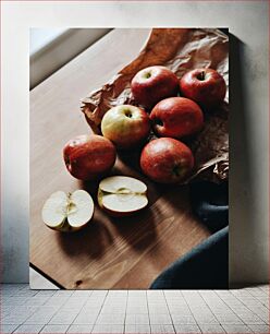Πίνακας, Red Apples on Wooden Table Κόκκινα μήλα σε ξύλινο τραπέζι