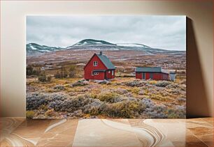 Πίνακας, Red Cabin in Mountain Landscape Κόκκινη καμπίνα σε ορεινό τοπίο