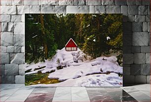 Πίνακας, Red Cabin in Snowy Forest Κόκκινη καμπίνα στο χιονισμένο δάσος