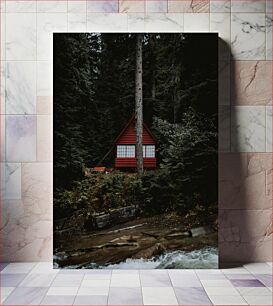 Πίνακας, Red Cabin in the Forest Κόκκινη καμπίνα στο δάσος
