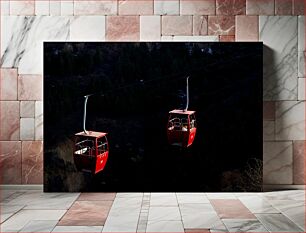 Πίνακας, Red Cable Cars in the Mountains Κόκκινα τελεφερίκ στα βουνά