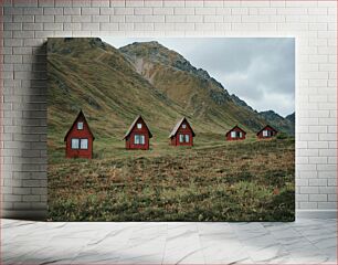 Πίνακας, Red Cottages in Mountain Landscape Κόκκινες εξοχικές κατοικίες σε ορεινό τοπίο