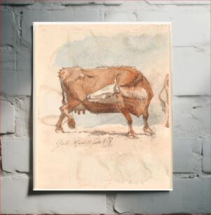 Πίνακας, Red cow licking her right hind thigh by Johan Thomas Lundbye