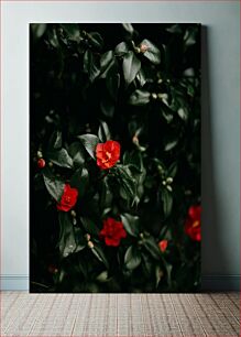 Πίνακας, Red Flowers in Dark Foliage Κόκκινα λουλούδια σε σκούρο φύλλωμα