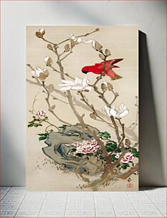 Πίνακας, Red parakeet (1830s) vintage Japanese painting by Mihata Joryu