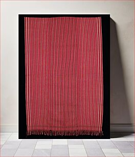 Πίνακας, red striped with narrow tan stripes; 2-1/4" fringe; small square patterned horizontal strip near fringed end