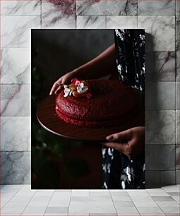 Πίνακας, Red Velvet Cake with Flowers Κέικ Red Velvet με Λουλούδια