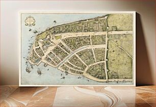 Πίνακας, Redraft of the Castello Plan New Amsterdam in 1660. North is to the right.31 x 40 cm Medium: printed map, color wash on paper