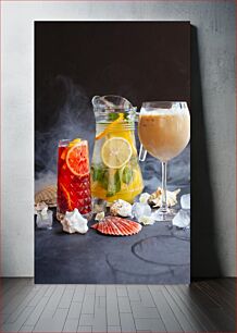 Πίνακας, Refreshing Summer Drinks with Seashells Δροσιστικά καλοκαιρινά ροφήματα με κοχύλια