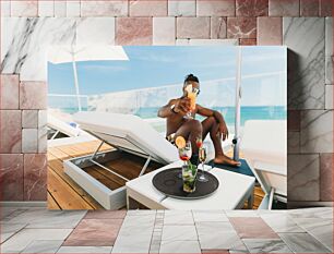 Πίνακας, Relaxing by the Sea with a Tropical Drink Χαλάρωση δίπλα στη θάλασσα με ένα τροπικό ποτό