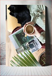 Πίνακας, Relaxing Moment with Coffee and Cat Στιγμή χαλάρωσης με καφέ και γάτα