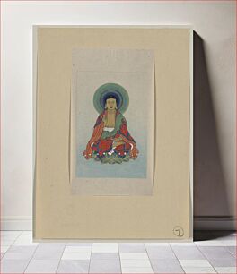 Πίνακας, [Religious figure, possibly Buddha, sitting on a lotus, facing front, with blue/green halo behind his head]