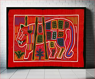 Πίνακας, reverse applique panel; red with multicolor design of animal