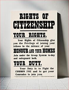 Πίνακας, Rights of citizenship printed by David Allen & Sons, Ltd, Harrow, Mdx