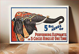 Πίνακας, Ringling Bros and Barnum & Bailey Combined Circus : 5 big herds of performing elephants in 5 circus rings at one time (1920) circus animal illustration