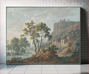 Πίνακας, River Landscape with Castles and Fishermen (1817) by Baron Louis–AlbertGuillain Bacler d'Albe