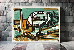 Πίνακας, River Landscape with Crane and Barges (1927) by Ernst Ludwig Kirchner