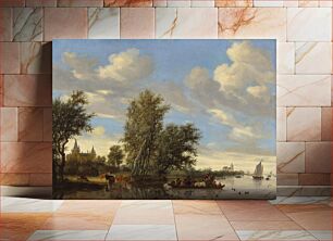 Πίνακας, River Landscape with Ferry (1649) by Salomon van Ruysdael