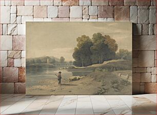 Πίνακας, River Scene with Boy and Sheep