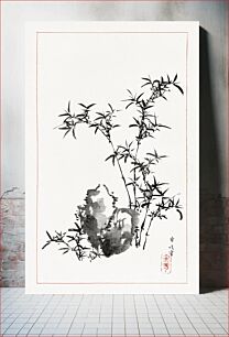 Πίνακας, Rock & bamboo (1819-1882) vintage ink drawing by Hasegawa Settei