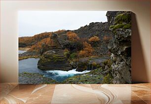 Πίνακας, Rocky Landscape with Waterfall Βραχώδες τοπίο με καταρράκτη