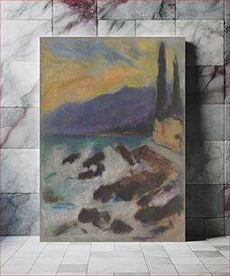 Πίνακας, Rocky seashore with cypresses by Zolo Palugyay