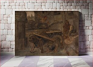 Πίνακας, Roman workers transport an ancient emperor statue from the Colosseum through the Arch of Titus to the museums in the Capitol.Study by L. A. Schou