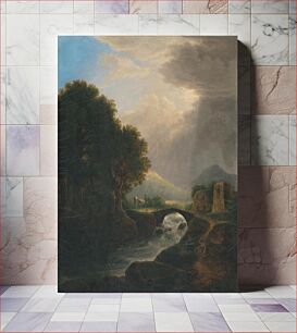 Πίνακας, Romantic landscape with a bridge