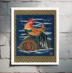 Πίνακας, Rooster and hen on a barrel floating in the sea, vintage painting by G.A. Audsley-Japanese illustration