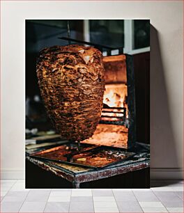 Πίνακας, Rotating Meat on Fire Stove Περιστρεφόμενο κρέας στη Φωτιά Σόμπα