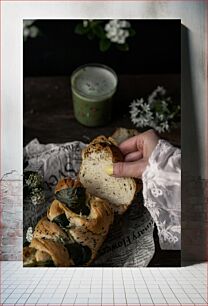 Πίνακας, Rustic Breakfast Scene with Bread and Beverage Ρουστίκ Σκηνή Πρωινού με Ψωμί και Ποτά
