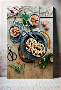 Πίνακας, Rustic Breakfast Setting with Bagels and Fresh Fruit Ρουστίκ σκηνικό πρωινού με κουλούρια και φρέσκα φρούτα