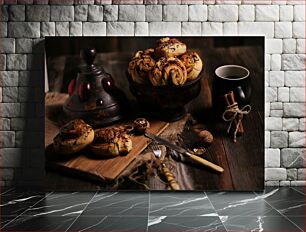 Πίνακας, Rustic Cinnamon Rolls with Coffee Ρουστίκ ρολά κανέλας με καφέ