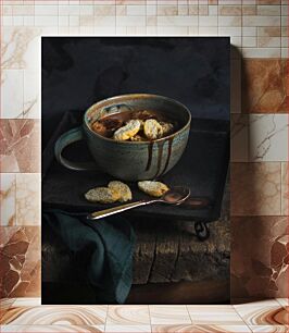 Πίνακας, Rustic Dark Chocolate Soup with Biscotti Ρουστίκ σούπα μαύρης σοκολάτας με μπισκότα