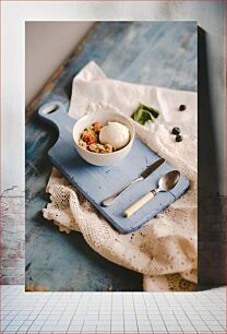 Πίνακας, Rustic Dessert on Blue Wooden Board Ρουστίκ επιδόρπιο σε μπλε ξύλινη σανίδα