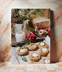 Πίνακας, Rustic Holiday Cookies with Greenery Ρουστίκ γιορτινά μπισκότα με πράσινο
