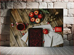 Πίνακας, Rustic Kitchen Scene with Apples and Berries Ρουστίκ σκηνικό κουζίνας με μήλα και μούρα