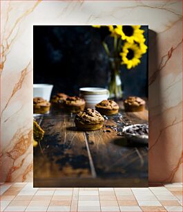 Πίνακας, Rustic Muffins and Sunflowers Ρουστίκ μάφιν και ηλίανθοι