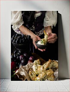 Πίνακας, Rustic Table with Grapes and Pastries Ρουστίκ τραπέζι με σταφύλια και γλυκά