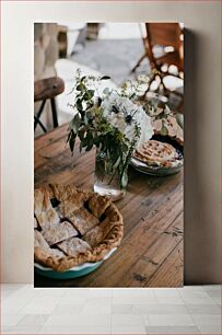 Πίνακας, Rustic Table with Pies and Flowers Ρουστίκ τραπέζι με πίτες και λουλούδια