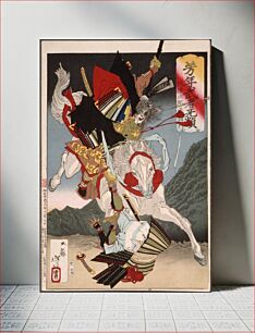 Πίνακας, Sagami Jirō and Taira no Masakado Attacking an Opponent on Horseback (1883) by Tsukioka Yoshitoshi
