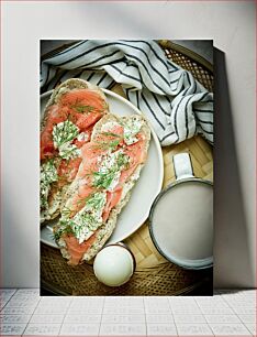 Πίνακας, Salmon and Cream Cheese Sandwich with Coffee Σάντουιτς με σολομό και κρέμα τυριού με καφέ