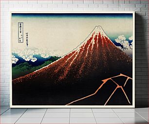 Πίνακας, Sanka Hakuu by Katsushika Hokusai (1760-1849), meaning Shower below a summit, a traditional Japanese Ukyio-e style illustration of Mount Fuji