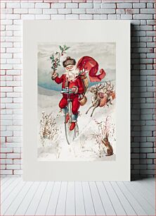 Πίνακας, Santa Claus on a penny farthing with reindeer trailing and a rabbit from The Miriam And Ira D. Wallach Division Of Art, Prints and Photographs: Picture Collection published by