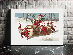 Πίνακας, Santa elves sliding on a log from The Miriam and Ira D. Wallach Division Of Art, Prints and Photographs: Picture Collection published by L. Prang & Co. Or