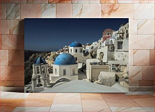 Πίνακας, Santorini Village with Blue Domes Χωριό Σαντορίνης με Μπλε Θόλους